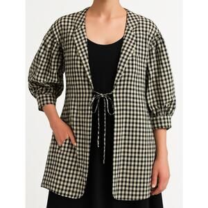 VTG 1989 Karl Logan BLK Luxury Gingham Tie Front Retro Coat 14 Made in USA‎ TWEE